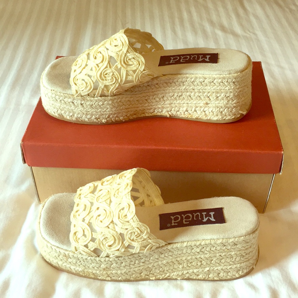 Mudd Kesha Natural Ribbon espadrille slides sz 7.5